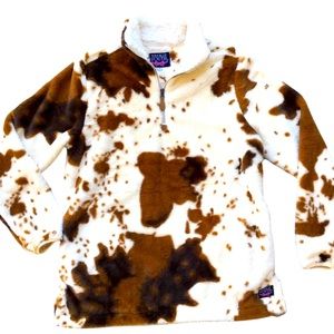 Cowhide Print Fur Half Zip Jacket Short Collared With Pockets